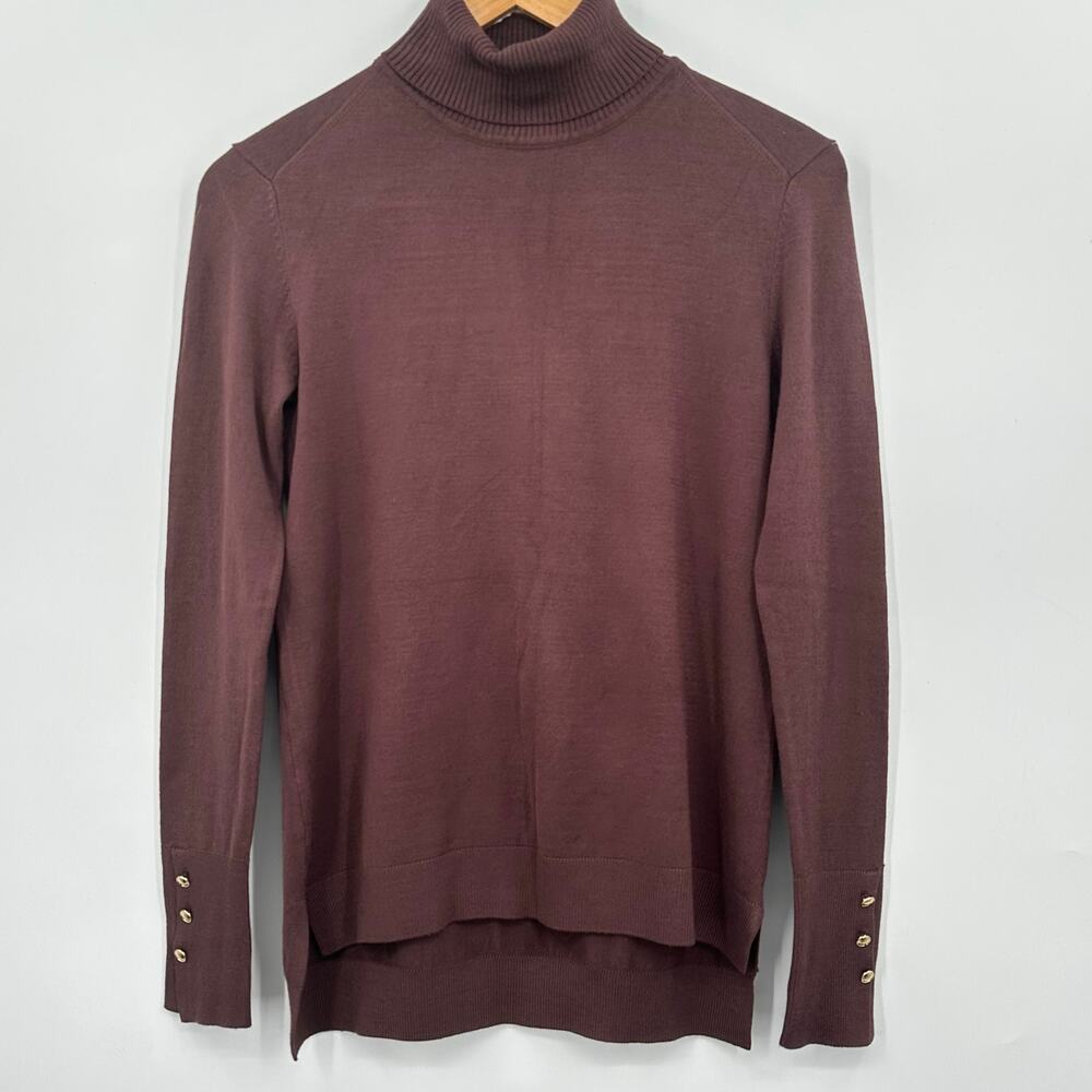IMAN Global Chic Turtleneck Sweater w/ 3-Button Cuff Chocolate Brown Womens XS